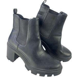 Arizona Women’s Moss Black Combat Chelsea Pull On Boot Block Chunky Heel Sz  8.5